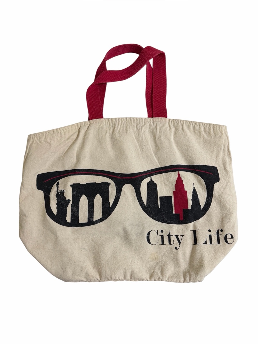 Cream Canvas Tote Bag New York City Skyline Graphic Print